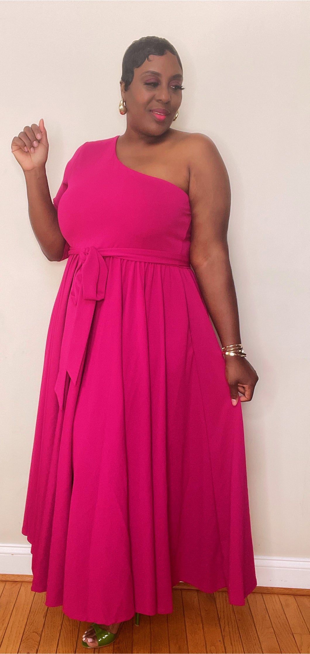 Magenta One Shoulder Dress