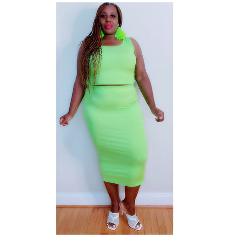 Ribbed Lime Skirt Set